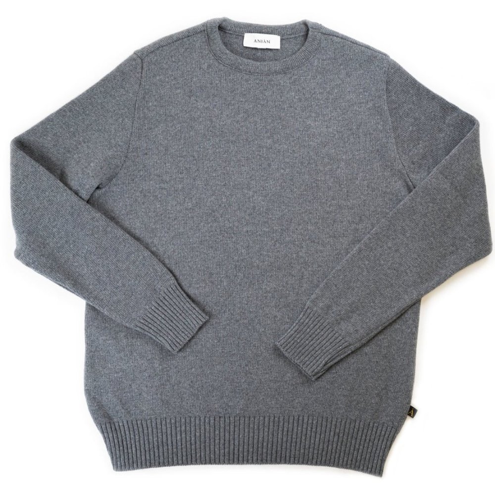 Men's Anian Sweater - The Cashmino Crewneck - Size L - Grey Cashmere Merino